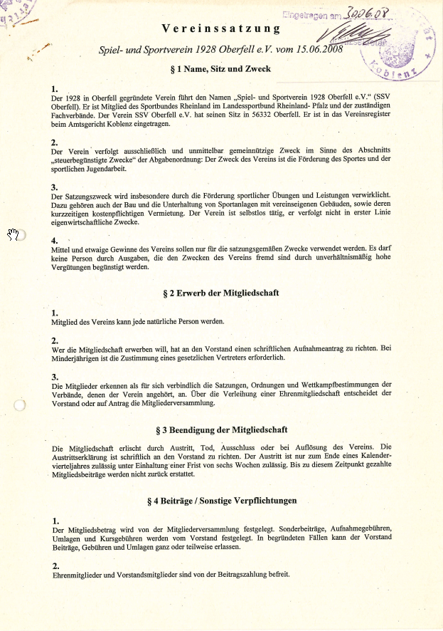 Satzung SSV Oberfell
